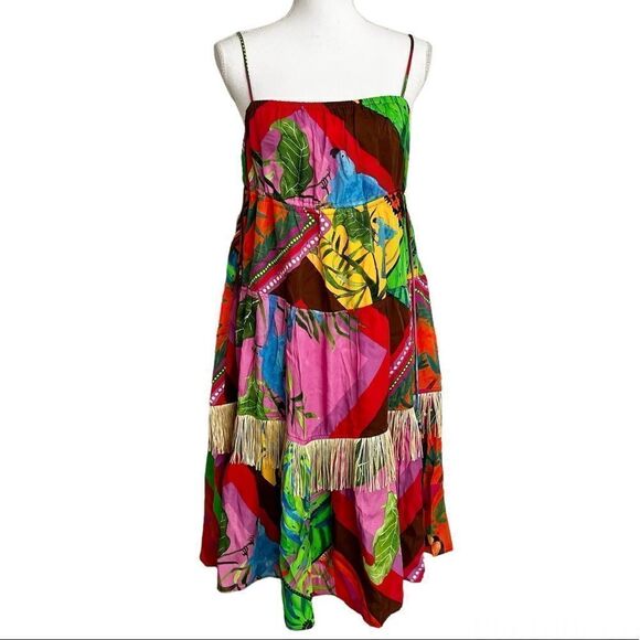 Farm Rio Palila Fringed Midi Dress Petite XS - Picture 1 of 8